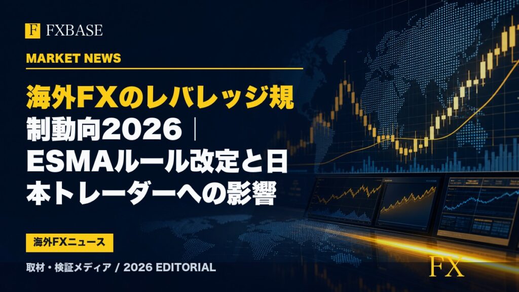 FXBASE記事サムネイル｜海外FXのレバレッジ規制動向2026｜ESMAルール改定と日本トレーダーへの影響
