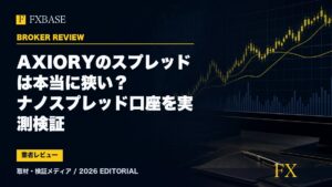 FXBASE記事サムネイル｜AXIORYのスプレッドは本当に狭い？ナノスプレッド口座を実測検証